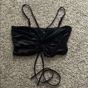 Garage Black Satin Ruched Crop Top